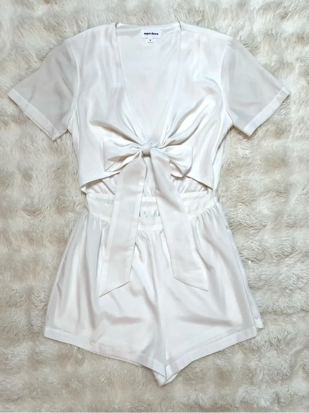 Superdown White Chiffon Tie Front Romper - Picture 2 of 15